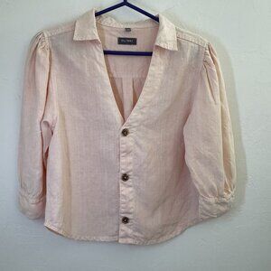 DL 1961 Women's Pink Candice 100% Linen Elbow Sleeve Crop Blouse Top Size XS